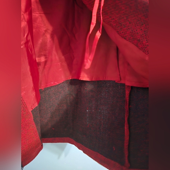 Butterfly Red Tweed Wrap Fringe Skirt S - Picture 4 of 9